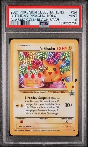 PSA 9 Grading Card Pokemon PTCG - CELEBRATIONS Birthday Pikachu Holo #24 EN