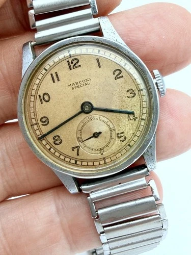 1940's Rare ROLEX Marconi Special Military WW2 Stainless Case Bamboo Bracelet