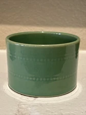 Yellow Ware Over and Back Green Single Ramekin 3.5"x2.5" Crock Beaded Border