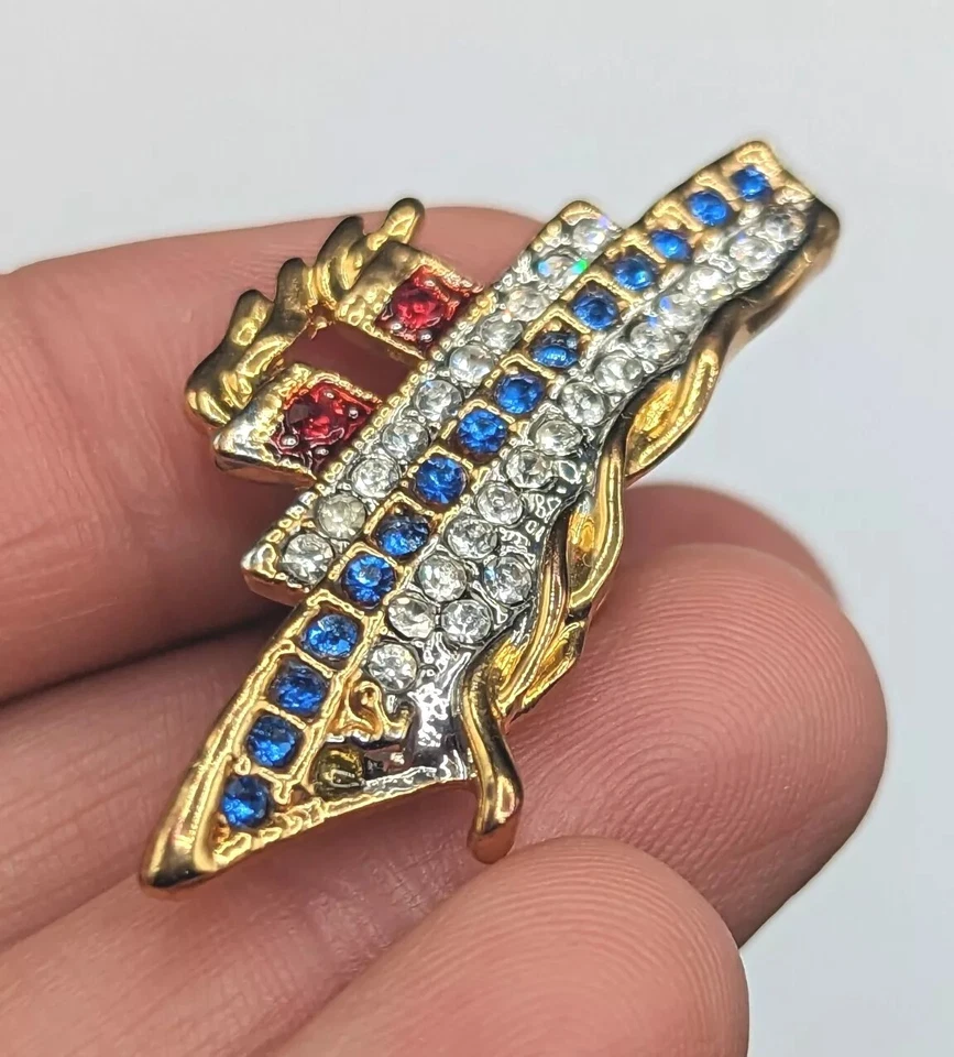 Red White Blue Rhinestone Gold Tone Cruise Ship Boat Travel Vacation Pin Foto 4 de 4