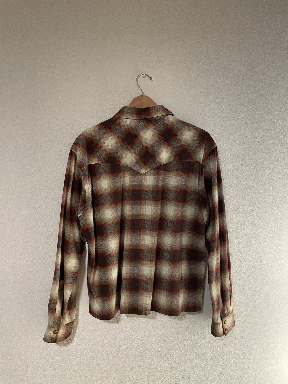 Pendleton Flannel Men's Medium Brown Long Sleeve Wool Pearl Snap Slight Crop