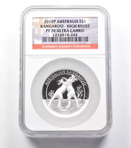 2010 P Australia 1 Dollar Silver Kangaroo High Relief PF70 UCAM NGC *0083