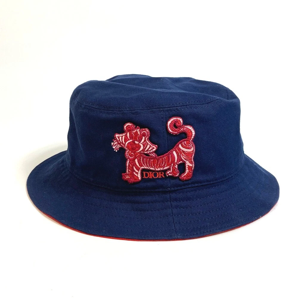 DIOR Patch Taïga Brodé Kenny Écharpe Chapeau Seau Coton Bleu