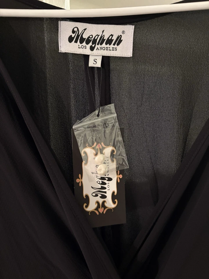 Меган LA длинным рукавом искусственного надежном Surplice галстук платье, длинным рукавом, черный, Sm, новый - Изображение 2 из 4