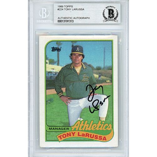Tony LaRussa Auto 1989 Topps #224 Oakland A's Signed Card Beckett BAS Slab