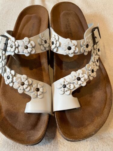 Sophia Milano White Daisy Leather Sandals, Italy, 