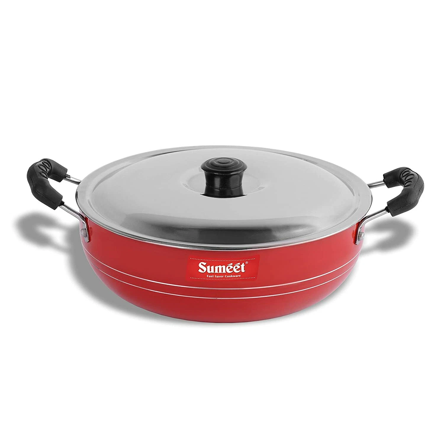 Aluminium Non-Stick Kadai Wok with Lid 2.5 L - 24.5 cm Diameter Red