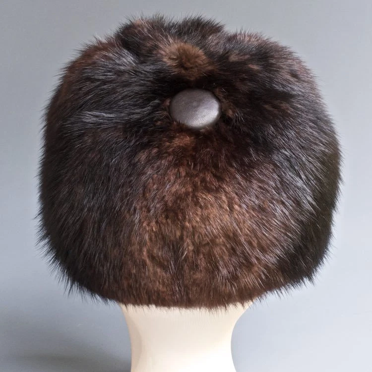 Chapéu de pele de vison vintage anos 60 anos 70 Frederick Fox Mitzi Lorenz Mod aba alta couro cabbie - Imagem 2 de 4