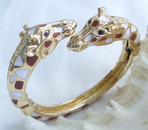 Unique Animal Brown White Giraffe Bracelet Bangle Cuff Rhinestone Crystal BMC033 - Picture 2 of 7