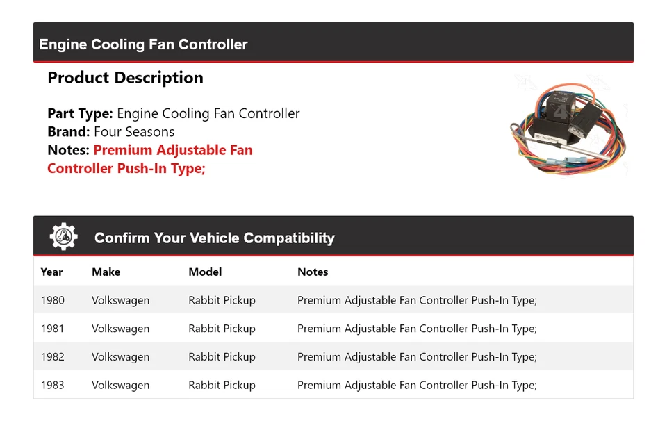 For 1980-1983 Volkswagen Rabbit Pickup Engine Cooling Fan Controller 4 Seasons - Image 2 of 4