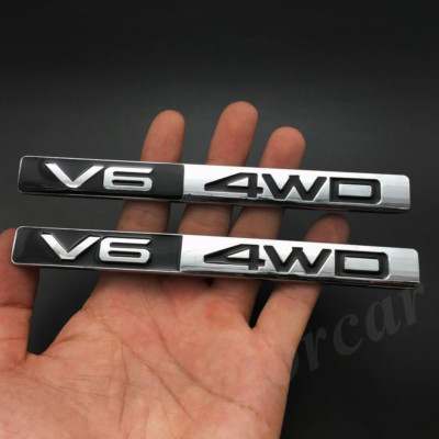 Chrome Metal V6 4WD Trunk Emblem – Rear Fender Badge Decal Sticker