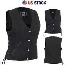 Women  s Denim Motorcycle Side Lace Club Vest with 2 Inside Ammo Pocket Black