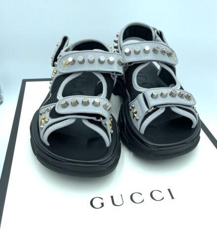 GUCCI 546064 Black/Gray Sandal Mesh Leather Men display picture 3