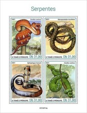 SNAKES Reptiles/Animals/Wildlife/Snake MNH 4v-Stamp Sheet (2021 Sao Tome)