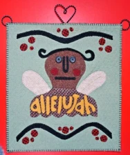 Americana Angel Banner wall hanging felt applique Allelujah wire hanger 13x14"