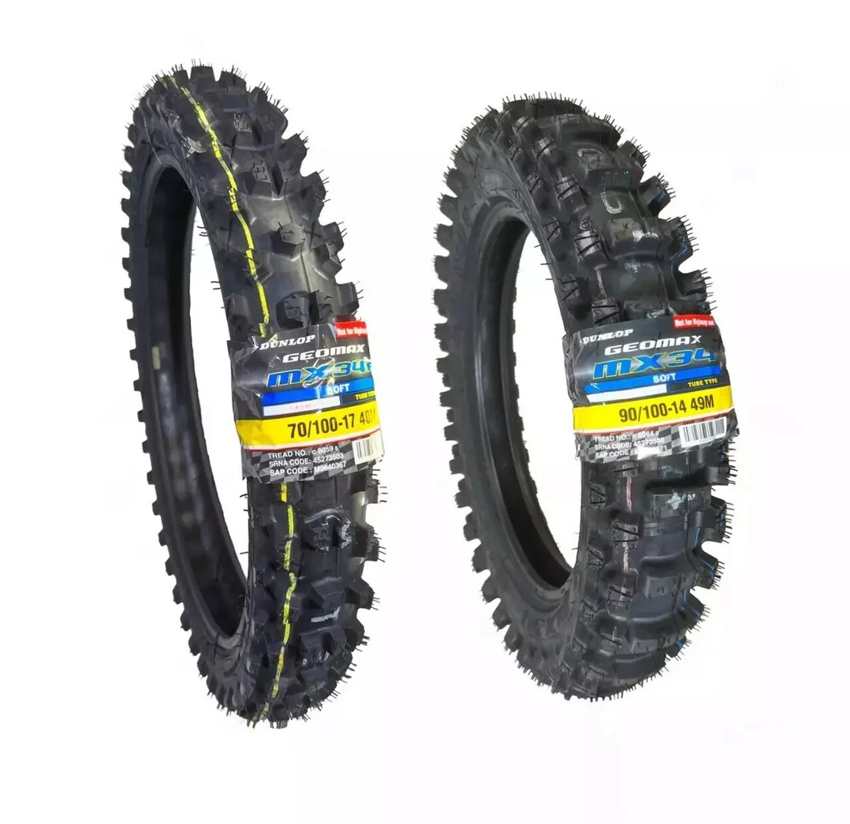 DUNLOP ハードチューブ90/100-14 70/100-17 Dunlop 70/100-17 90/100-14 Tire Set Front Rear MX34 YZ85 CR85 85SX