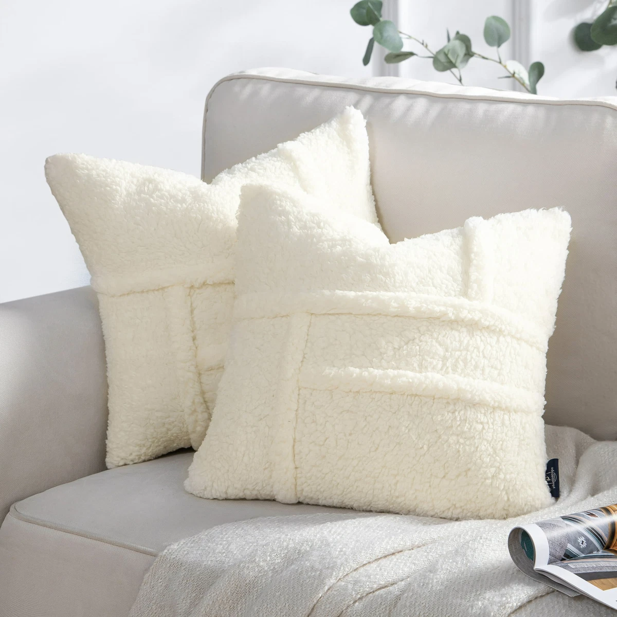 Soft Fluffy Sherpa Throw Pillow Decorative Cushion, Beige, 18 x 18