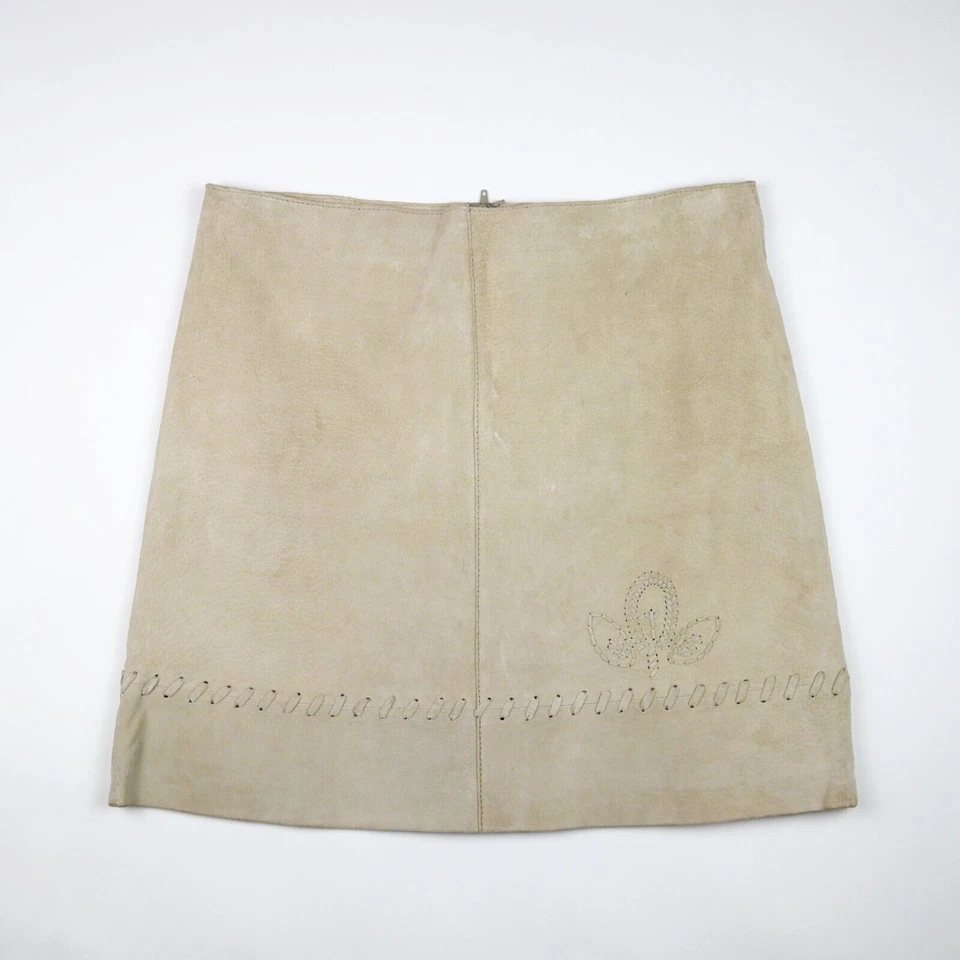 vintage 2000s y2k new look suede beige leather mini short pastel skirt small 10 - Image 2 of 4