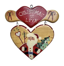 Hand painted Santa Wood Heart Plaque Sign Christmas Is Love