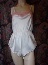 Vintage 2-tone Pink Brushed Satin Teddy Panty Romper S