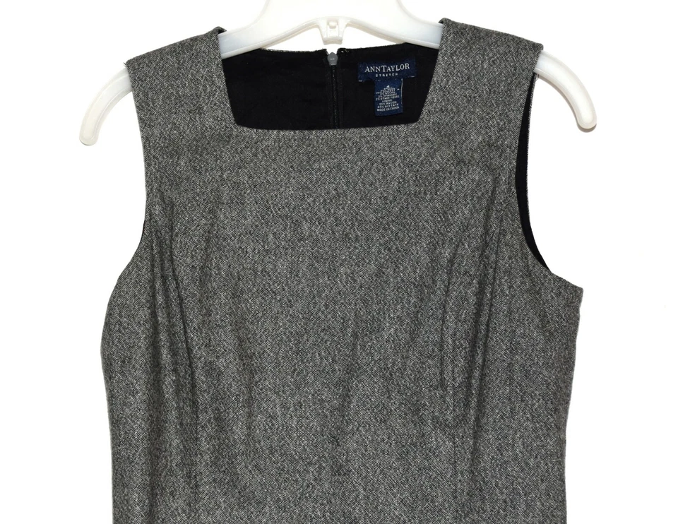 Vestido recto forrado Ann Taylor gris elástico mezcla de lana moteada para mujer talla 4 Foto 2 de 4
