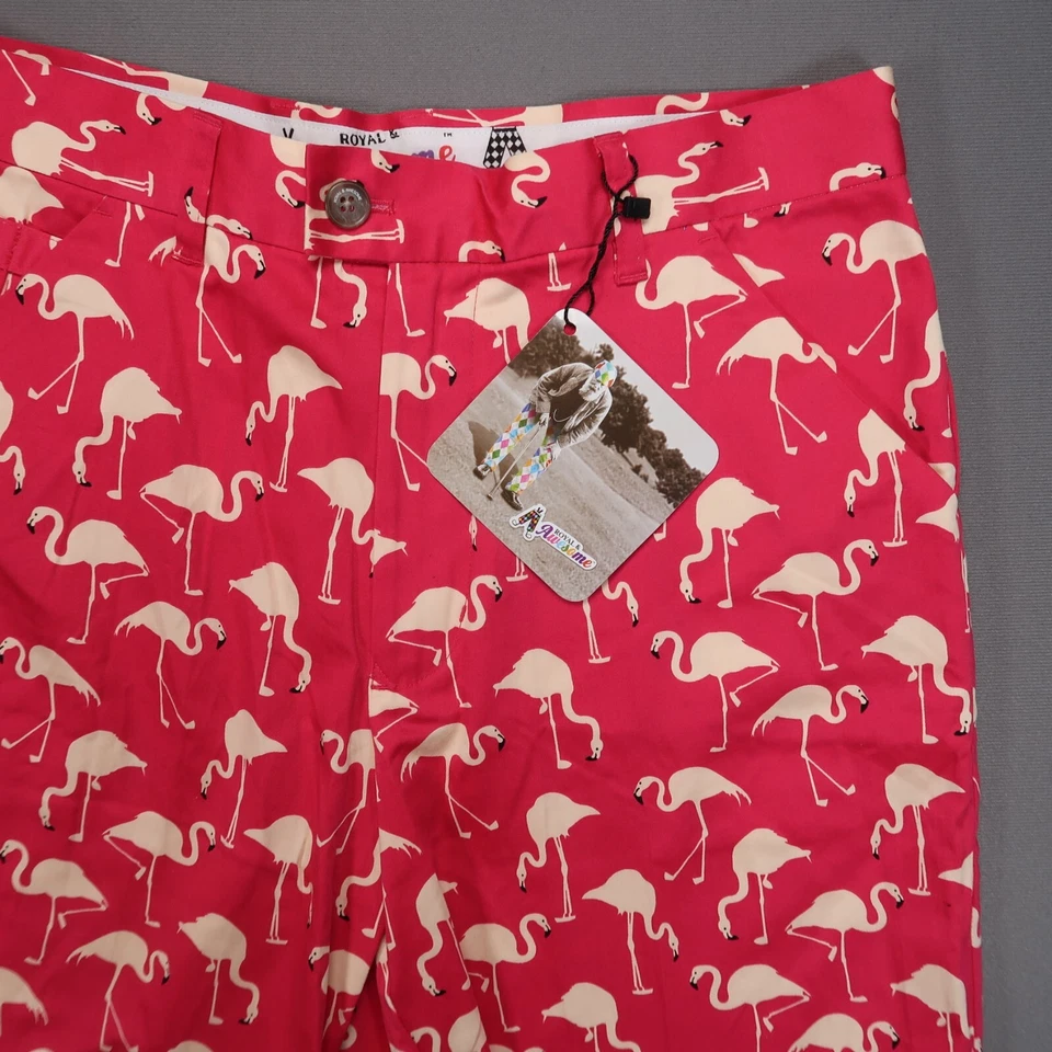Royal & Awesome 短裤男式 32 粉色高尔夫 Chino Birdie Breeks Flamingos 全新带标签 — 第 2/4 张图片
