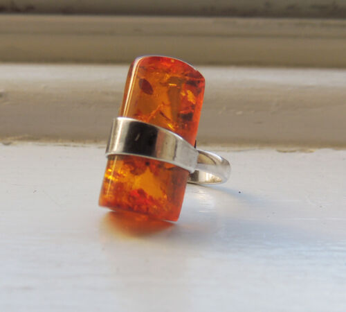 Amber 925 Sterling Silver Ring Size 6.25 Honey Poland Baltic Natural Stone OOAK - Picture 1 of 10