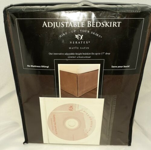 Veratex Queen Brown Bedskirt Adjustable Hike Up Matte Satin W/Instructional DVD  - Afbeelding 1 van 9