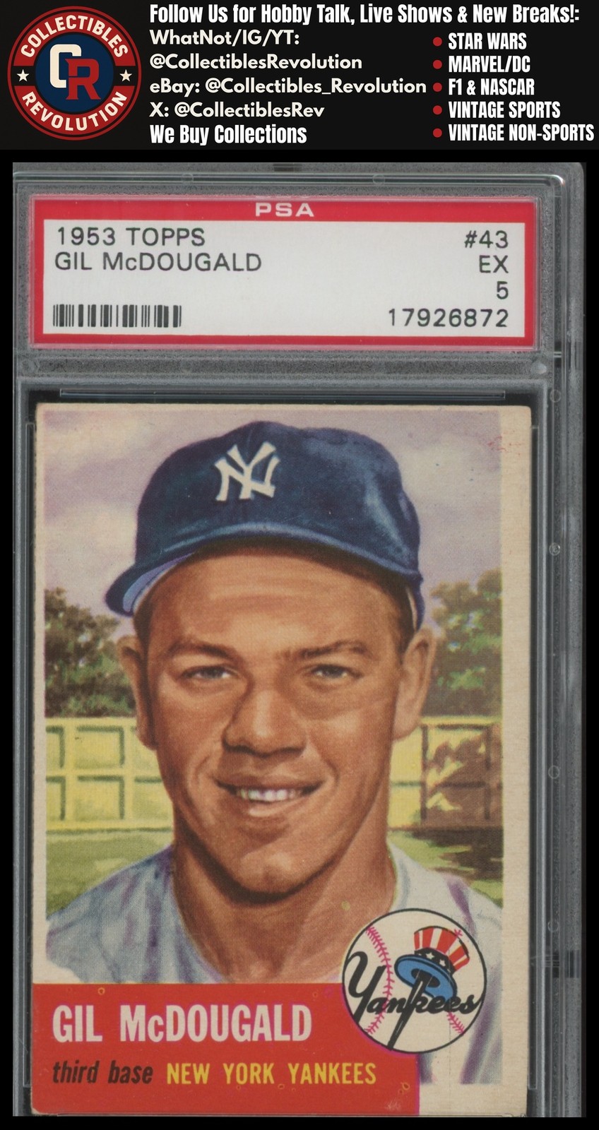 1953 Topps #43 Gil Mcdougald New York Yankees PSA 5