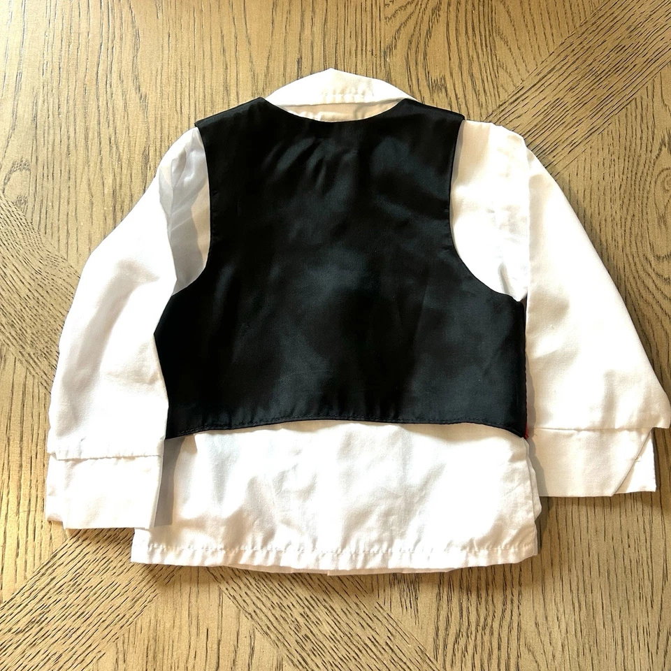 Chaleco y camisa abotonada vintage años 80 Happy Fella bebé niño 3T rojo clásico de vacaciones Foto 2 de 4