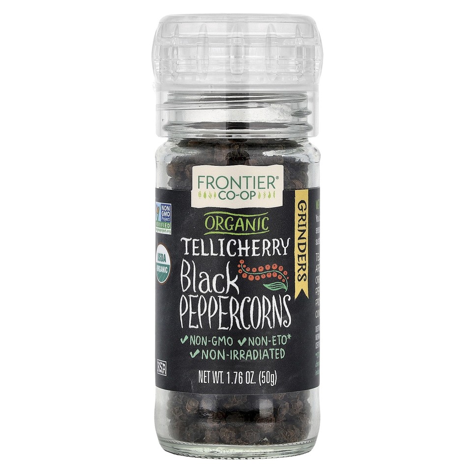 Organic Tellicherry Black Peppercorns, 1.76 oz (50 g)
