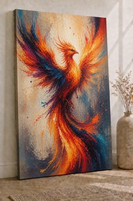 ICE ARMOR Large Canvas 24x36'' Colorful Phoenix Bird Abstract Wall Art Modern