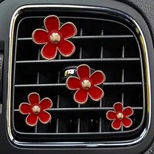 Air Vent Clips, 4 Pcs Cute Flower Car Air Conditioning Outlet Clip Color: Red