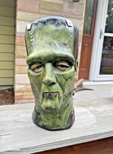 Big Vintage Ceramic Frankenstein Monster Head Halloween Bank Chalkware Plaster