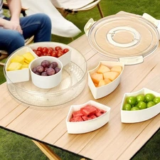 Rotating Divided Serving Tray with Lid and Handle Snack Tray with Lid for Fruits