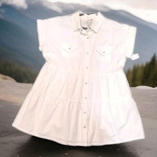 Grace + Karma XL Utility Dress White Tiered Pockets Short Sleeve Snap Front