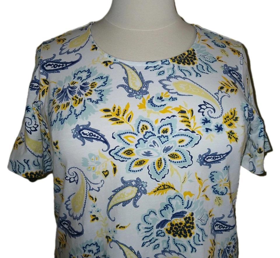 Denim Co Mujer 1X Paisley Floral Túnica Manga Corta Boho Top Multicolor A393384 Foto 3 de 4