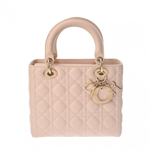 DIOR LADY DIOR Medium 2WAY M0565ONGE_M413 PinkBeige × Gold Hardware Bag #W1238