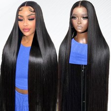 100 % HUMAN HAIR LACE FRONT WIGS BLACK STARIGHT