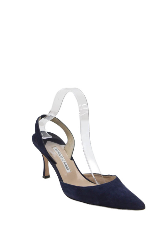 Manolo Blahnik Womens Suede Pointed Toe Slingbacks Pumps Navy Blue Size 40 10