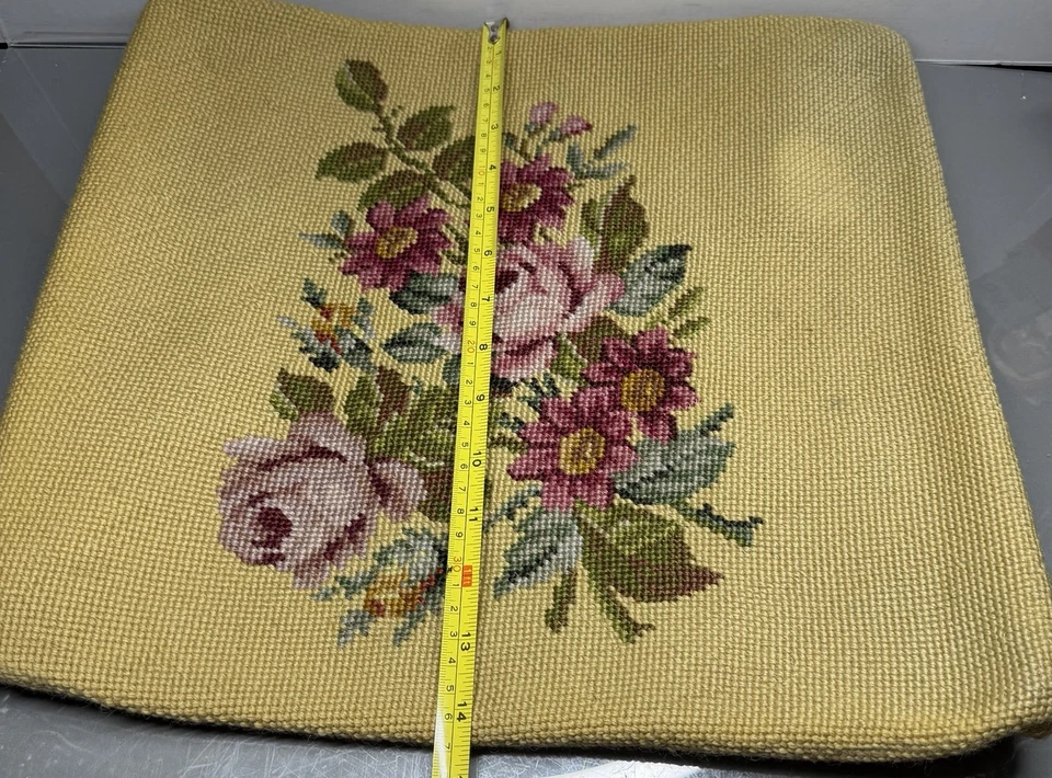 Vintage Needlepoint Seat Chair Cover ~ Roses Flowers - Image 3 of 4