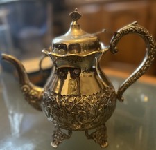 Antique Silver Teapot Hand-Chased Foliate Ornate Four-Footed Collectible