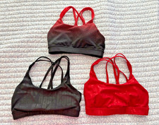 LOT OF 3 XS LULULEMON BRAND SPORTS BRAS RED BLACK SMALL PRINT RESALE RUNNING NR!