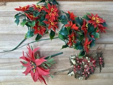 VTG 1960s Lot Plastic Christmas Leaf Poinsettia Floral Picks Craft Red Gold