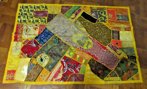 Vivid Embroidered Patchwork Quilt Handcrafted Textile Art - Jerusalem 36"x24"