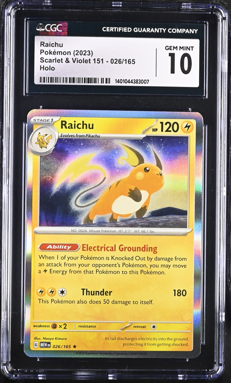 Pokemon 2023 Raichu Scarlet & Violet 151 026/165 Holo CGC 10
