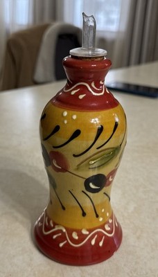 Vintage PIER 1 OLIVE Oil Bottle spain vibrant colors 8  tall complete with spout