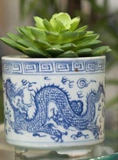 Dragon Cachepot Round Porcelain Small Planter-4'' x 3.75''H