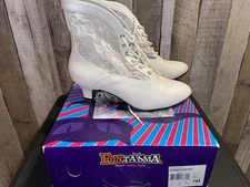 Pleaser Funtasma DAME-05 Ivory PU Lace Victorian Ankle Boots Size 7M with Box