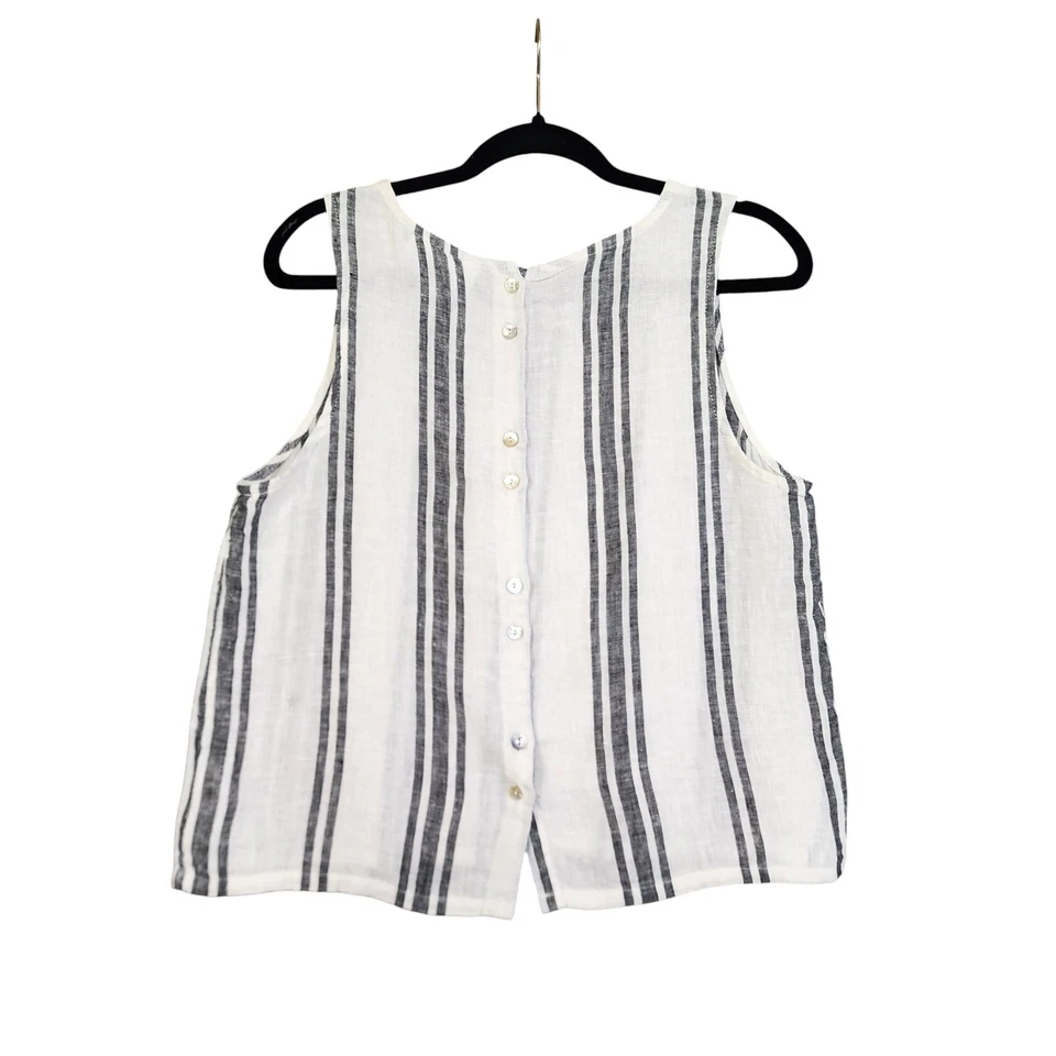 C&C California Womens Striped Linen Tank Top Size Medium Cream Gray Button Back - Image 4 of 4